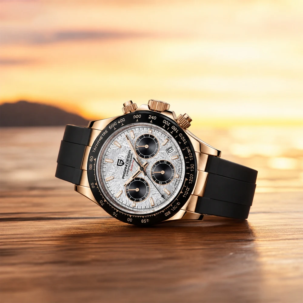 PAGANI DESIGN New Meteorite Dial Men Quartz Wristwatches Top Brand Sapphire Glass Chronograph 100m Waterproof Stainless Watches
