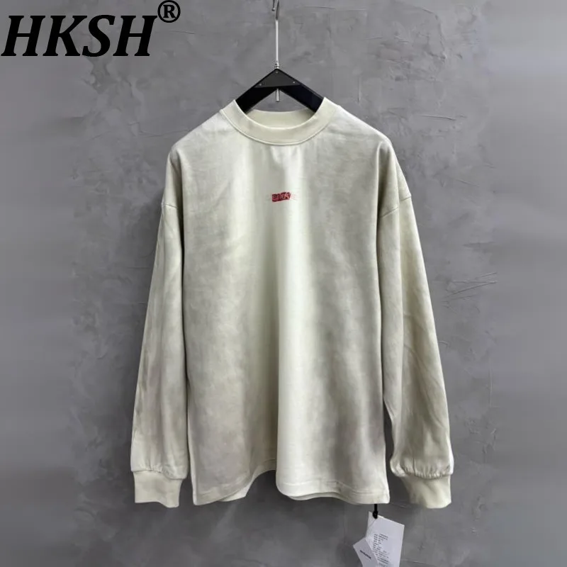 

HKSH Spring Autumn New Men Tide Dark Punk Waste Land Retro Dyed Long Sleeve T-shirt Fashion Versatile Casual Tees Trendy HK16136