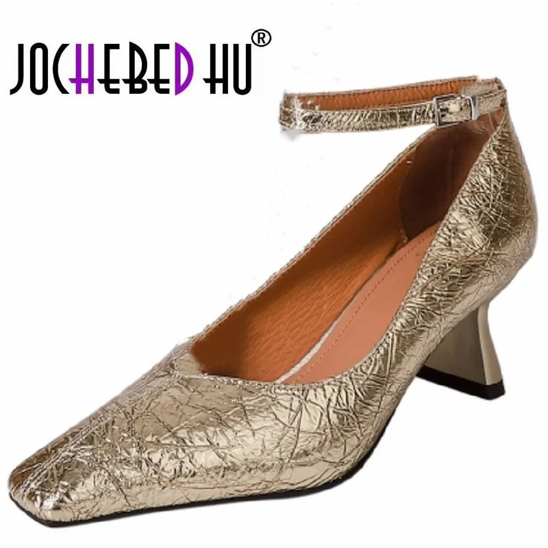 【JOCHEBED HU】Basic Thin High Heels Women Spring Summer New Genuine Leather Pumps Shoes Elegant Office Ladies Party 34-40