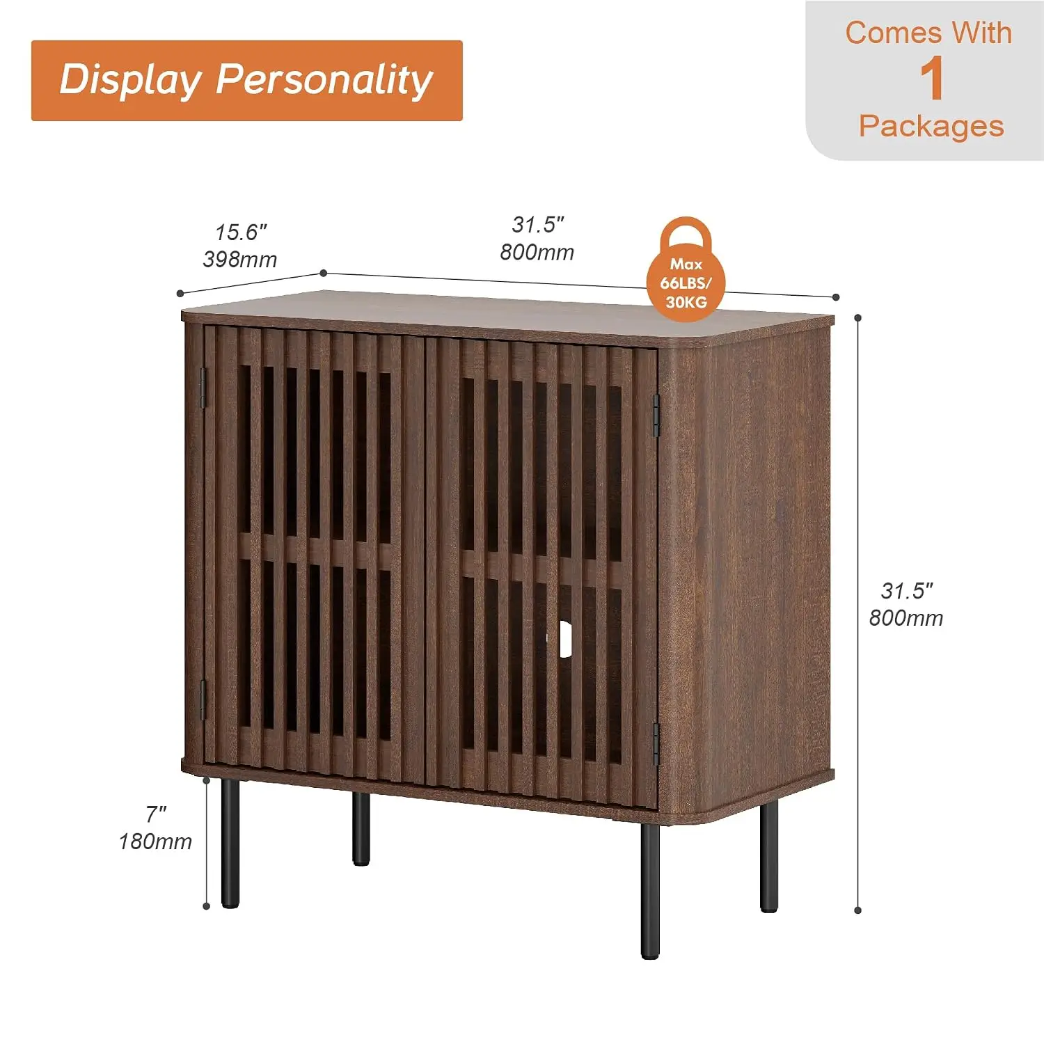 Fluted TV Stand with Pop-up Doors & Adjustable Shelf for Living Room up to 43