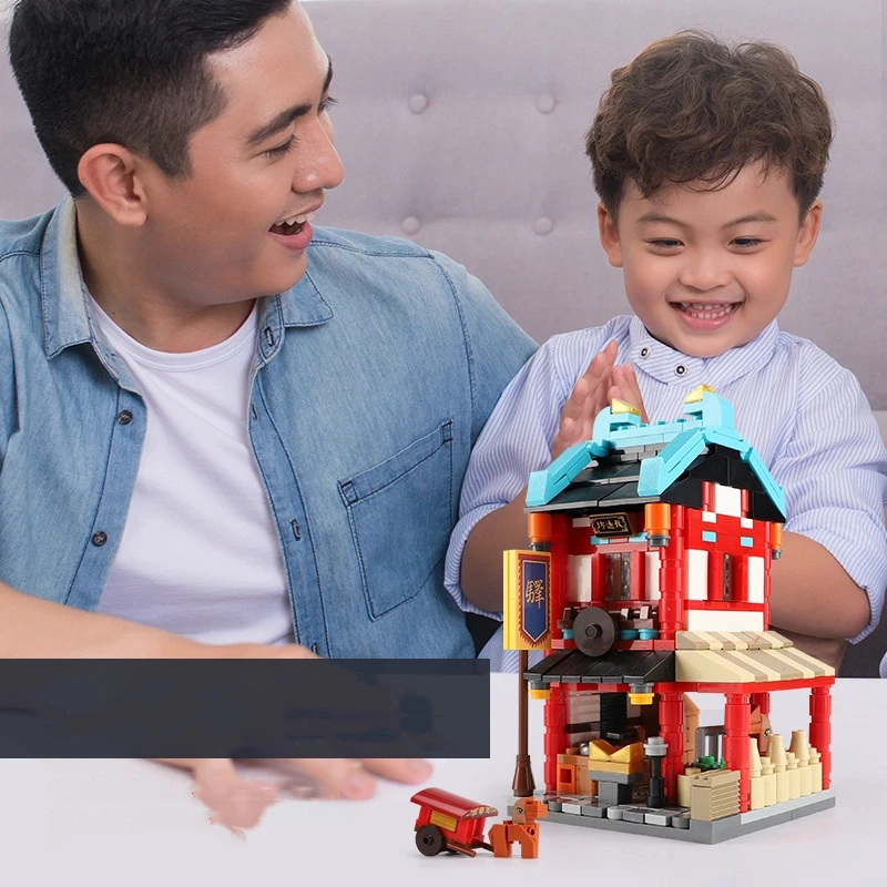 Mini blocs de construction de rue d'oiseau bermellon de rue de ville MOC, Architecture ancienne chinoise, figurines d'amis, jouets en briques pour enfants