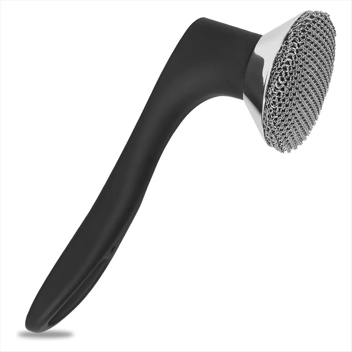 2026 Trend Cast Iron Scrubber, Stainless Steel Chainmail Scrubber with Silicone Handle, Welded Fine Chain Mail Scrubber