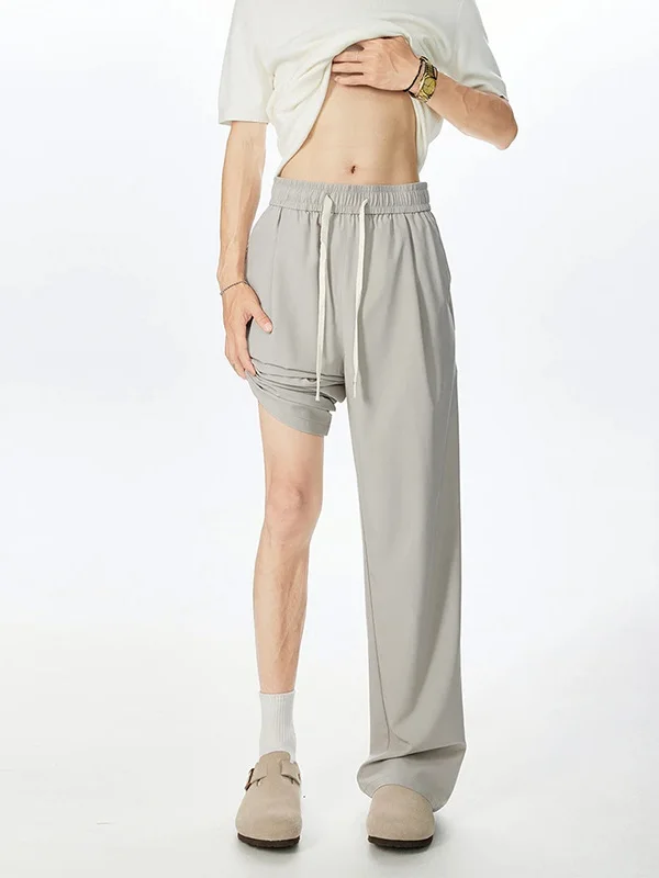 

Мужские повседневные свободные брюки из ледяного шелка с охлаждающим эффектом, прямые широкие штаны, летние модные трендовые рабочие брюки