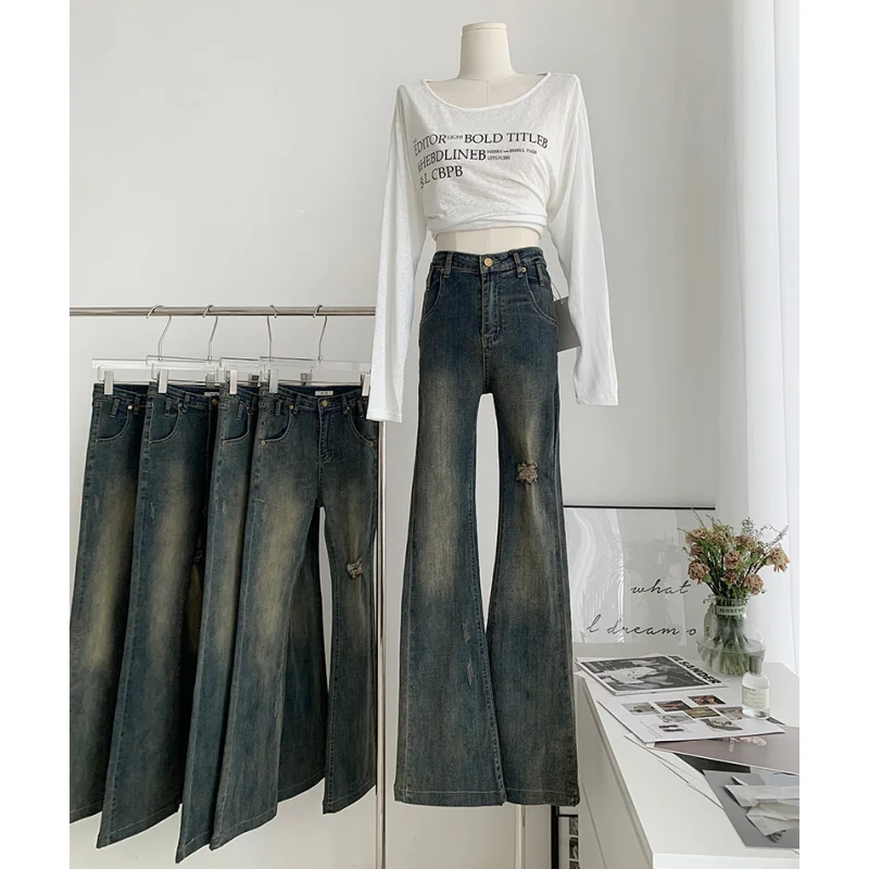 

Blue Jeans for Women American High Waist Vintage Fashion Streetwear Wide Leg Jean Y2K Summer Female Trouser Baggy Denim Pants