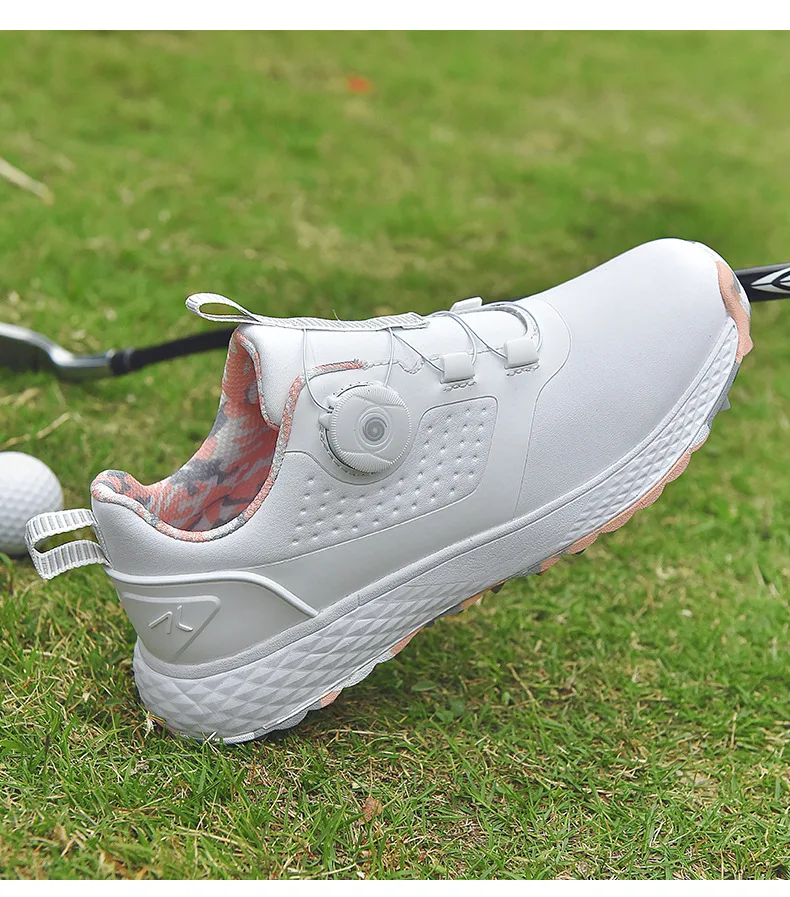 Comfortable Golf Shoes for Men and Women Waterproof Automatic Knob Retractable Laces Non-slip Fixed Nails Outdoor Golf Sneaker