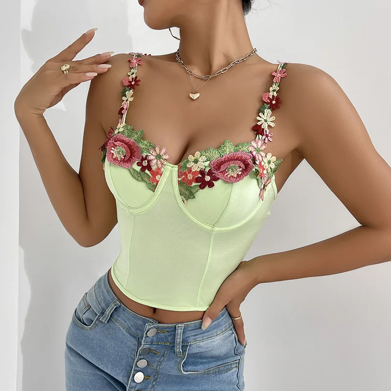 

Women Corset Sexy Floral Sleeveless Crop Top Backless Y2k Clothes Tank Tops Open Back Zipper Vest Pullover Slim Fit Halter Cami