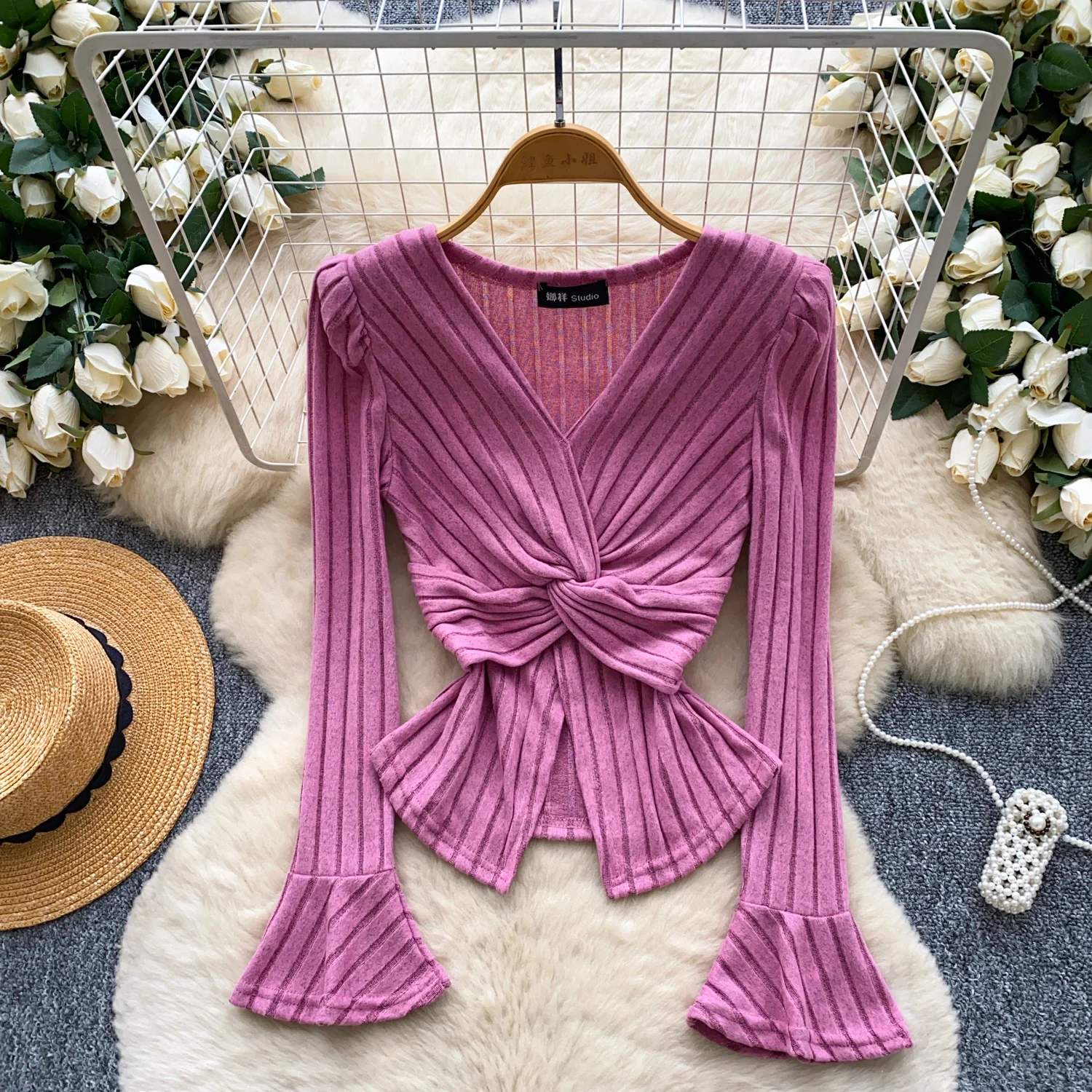 

Elegant Vintage split slim Blouse Long Sleeves Korean Fashion Chic Goth autumn Shirt women clothing