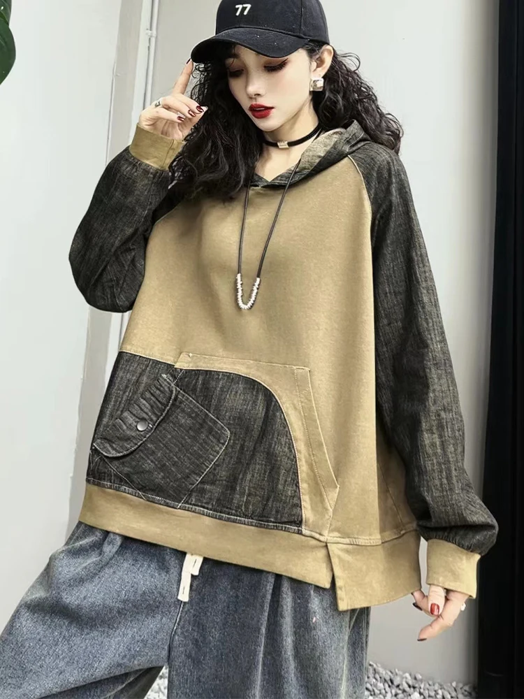 Max LuLu Design Korean Hoodies Womens Spring Fashion Casual Loose Hooded Denim Sweatshirts Ladies 2024 Classic Patchwork Clothes