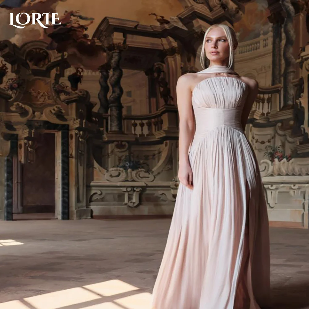 LORIE Shiny Lace Evening Dresses Elegant High Collar Long Sleeve Pleats Mermaid Arabia Prom Gown Ruffle Party Dresses Customized