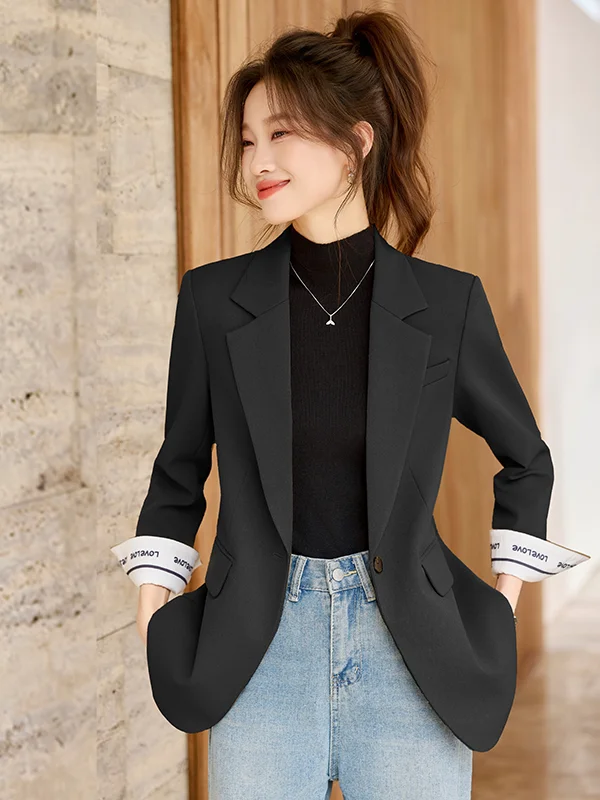 Fashionable Korean Style Businesswoman Suit Jacket High End Design Professional Western Coat Trendy Commute Wind Polyester Fiber