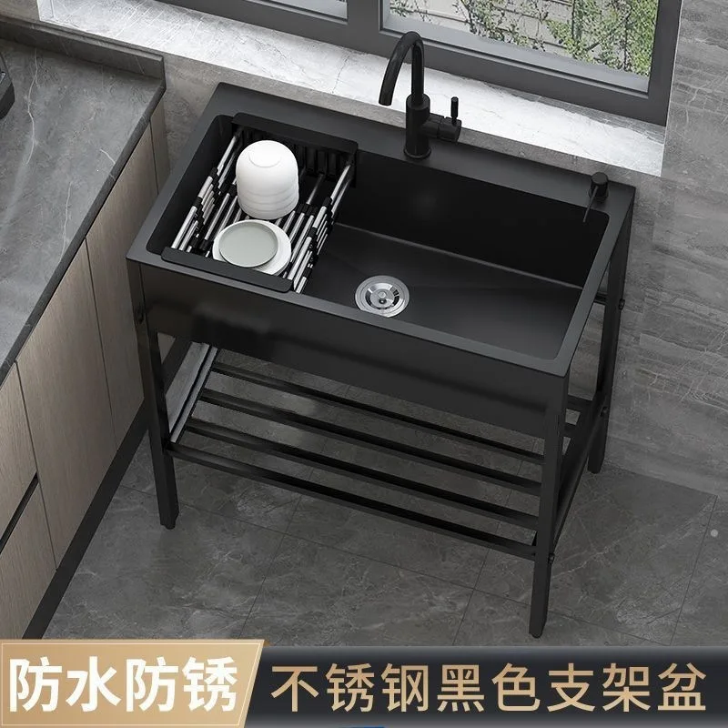 Thickened stainless steel sink single slot household rental room kitchen dishwasher vegetable sink black single slot
