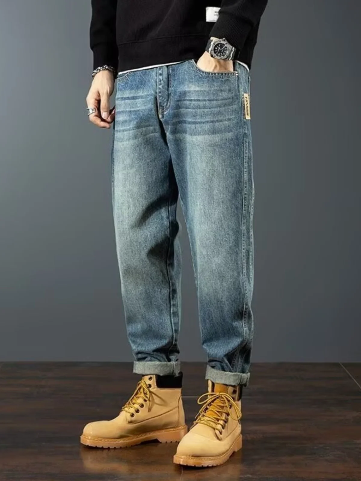 Men's Loose Straight Leg Jeans Retro Casual Trousers Autumn New Sle American Trendy Brand Denim Pants Youth Wear Spring Autumn