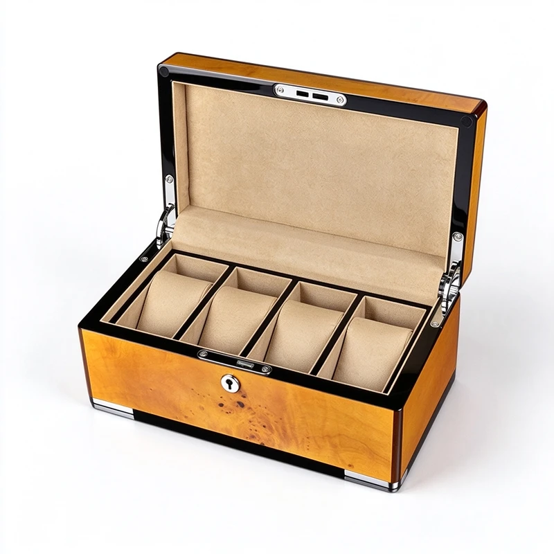 New 4 Slots Luxury Watch Box Organizer Yellow Watch Case Storage Box Mens' Watch Display Box With Lock Jewelry Gift Boxes
