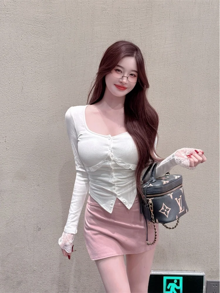 

Pure Desire Spicy Girl Style round Neck Ruffle Long Sleeve T-Shirt Top High Waist Bodycon Skirt Set Spring 2026 New Arrival