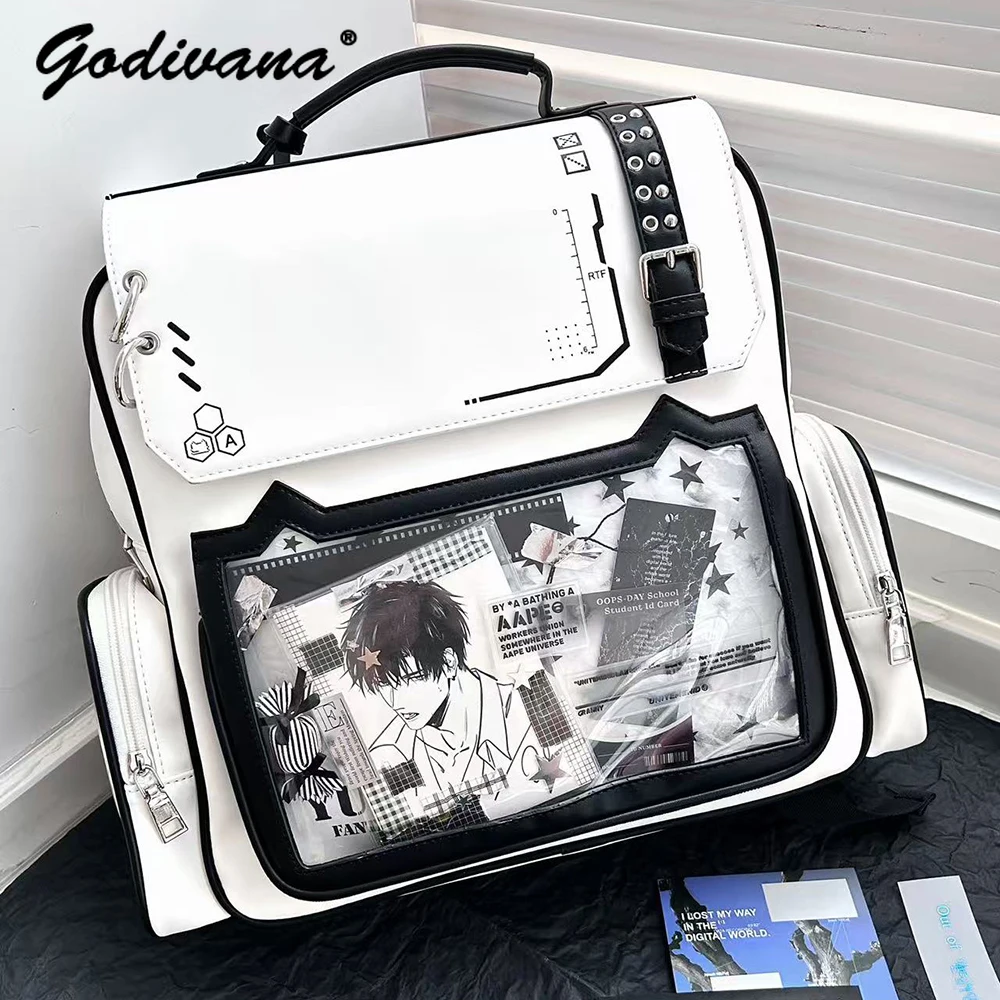Original College Style Large Capacity Transparent Ita Bag Daily Women's Totes Handbags Sweet Cool Students Backpack