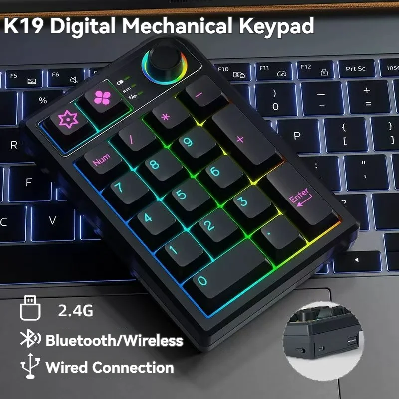 Clavier numérique mécanique Bluetooth Leic-mode avec bouton et structure de joint, rétroéclairage RVB, touche complète, prise chaude programmable