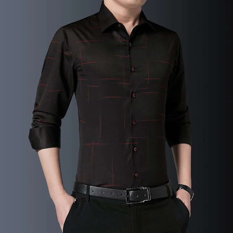 Brand Smart Casual Shirts for Men Turn-Down Collar Slim Fit Social Work Dress Shirts Spring Long Sleeve Fashion Men Shirt