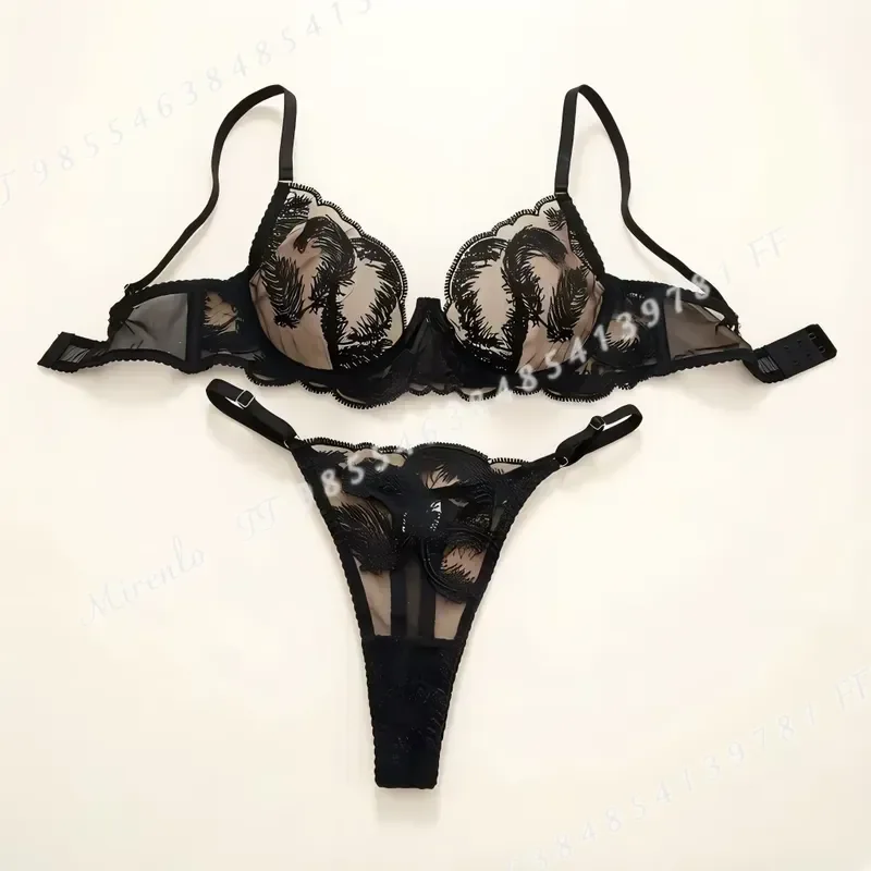 Black Feather Women's Underwear Set Soft Comfortable Stylish Intimate Apparel Lingerie Ensemble for Ladies