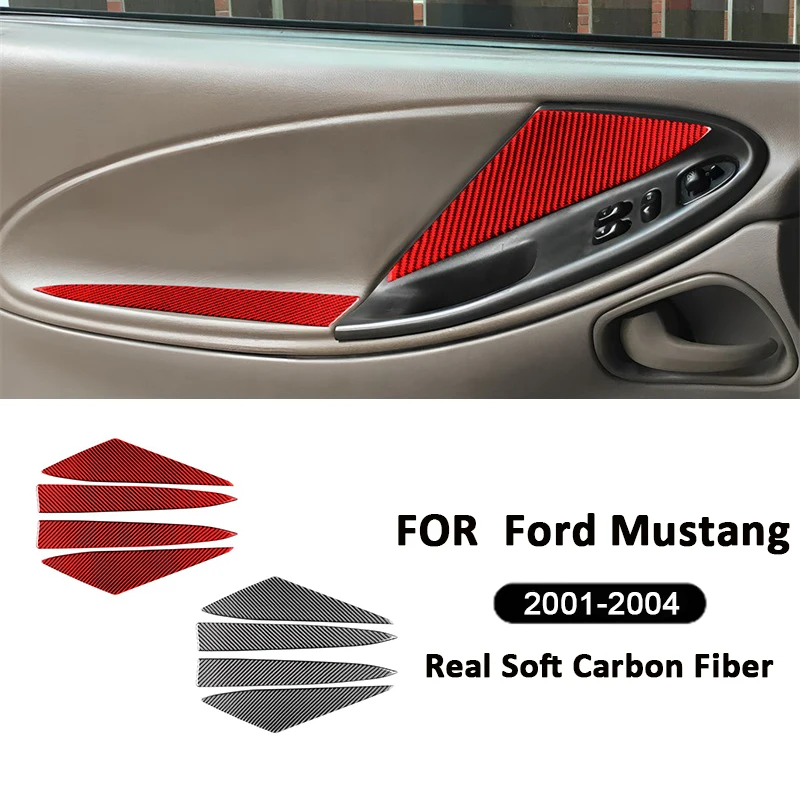 

4PCS For Ford Mustang 2001-2004 Accessories Carbon Fiber Car Interior Door Pull Handle Armrest Trim Cover Decoration Stickers