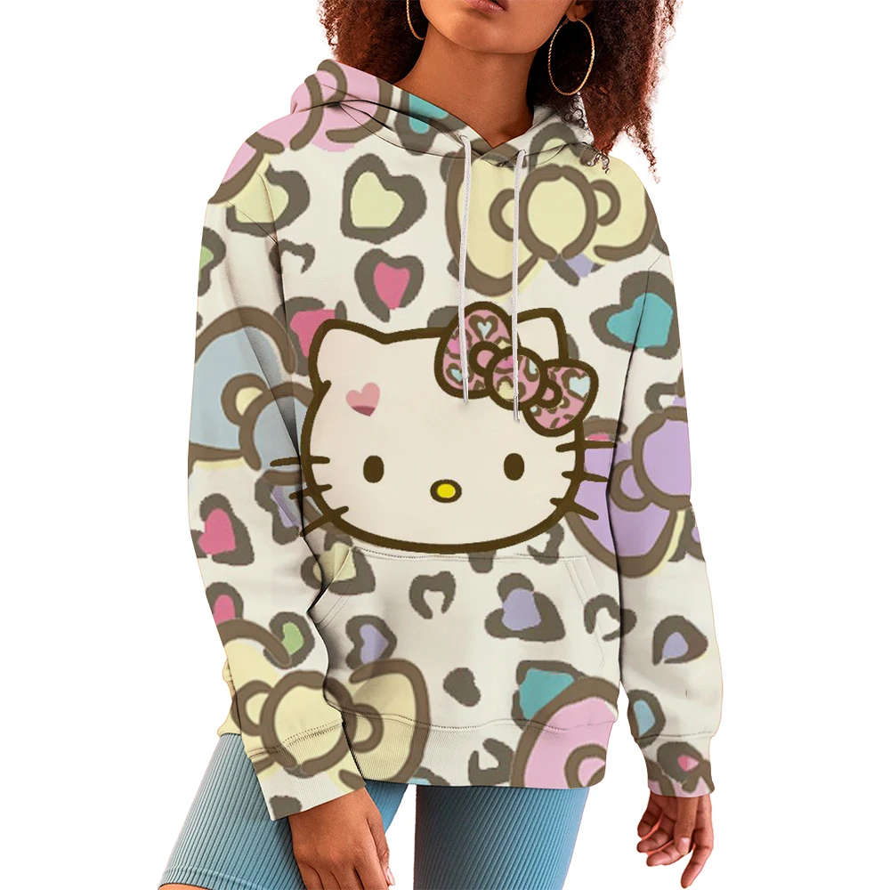 Felpe con cappuccio per ragazze MINISO Hello Kitty Felpe con cappuccio da donna stampate natalizie in 3D Felpa con cappuccio a maniche lunghe Pullover adorabili Top Vestiti