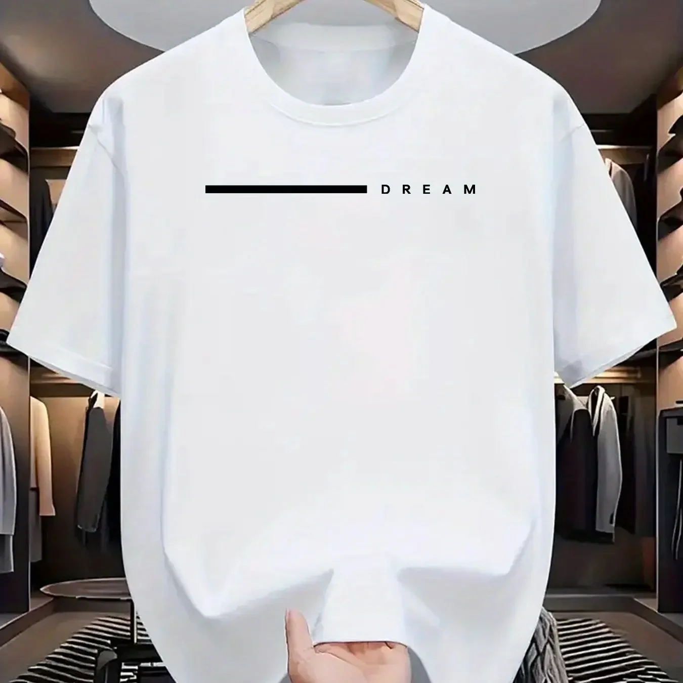 

Men's Summer 100 Cotton Fashionable Casual Loose Large-sized Dreamy Letter Print Sporty Round-neck Short-sleeved T-shirt Top