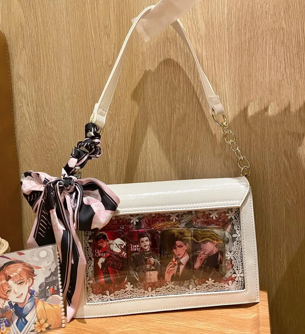 JIAERDI Sweet Lolita Messenger Bag Women Gothic Bow Transparent White Shoulder Bag Purse Ladies Harajuku Jk Handbag Aesthetic