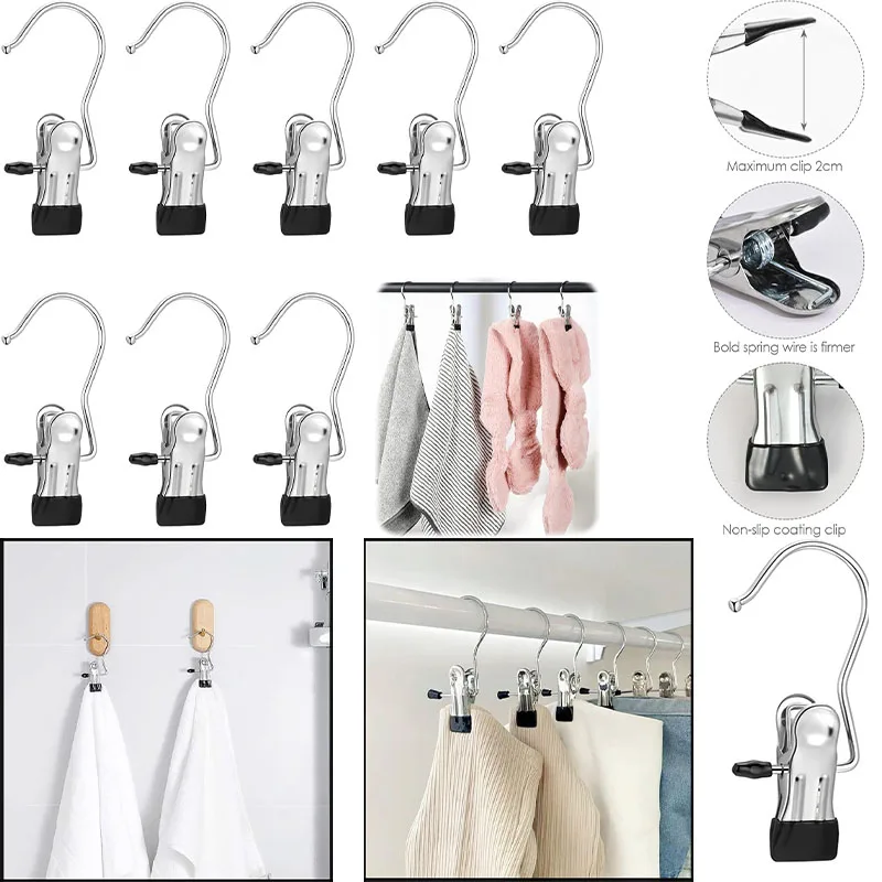 

5/10pcs Stainless Steel Clothes Hanger with Hook Portable Hanging Clothes Clip Closet Organizer Hanging Clothespin Clothing Home