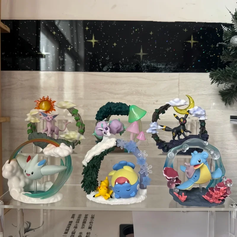 Re-Ment Pokemon Circular diorama คอลเลกชัน Togekiss Galarian Ponyta Lapras Spheal Pikachu Espeon Umbreon Original ของเล่นของขวัญ