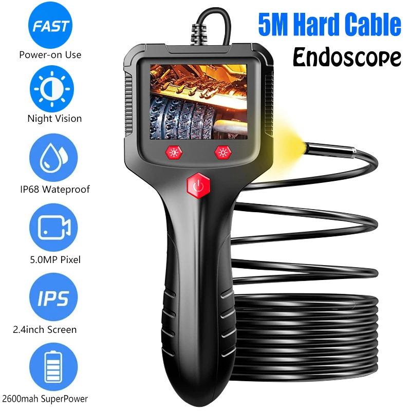 Handheld Industrial Endoscope Camera 2.4 Inch IPS HD 1080P 8mm Lens 6 LED 2600mA Borescope for Car Pipeline Inspection