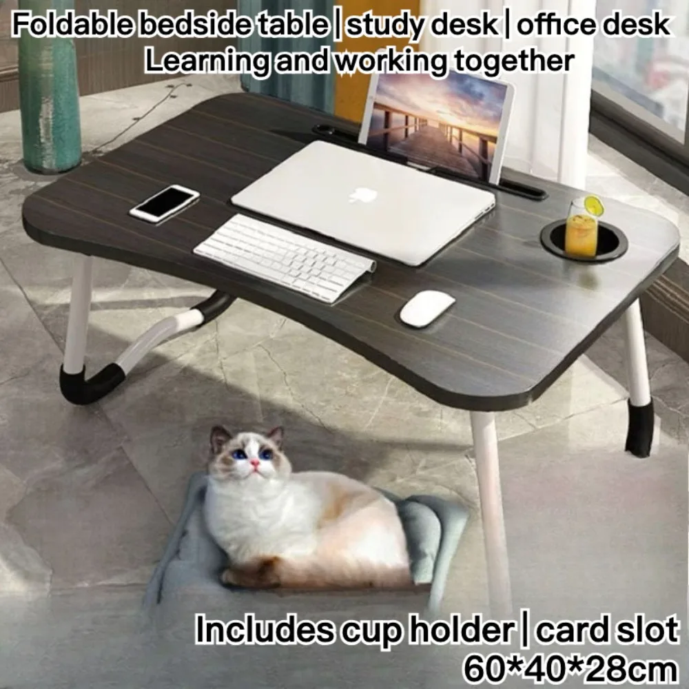 Foldable Study Desk in Bed Small Desk for Students To Study on Rectangular Office Desks Computer Desk with Cup Holder Pink Table