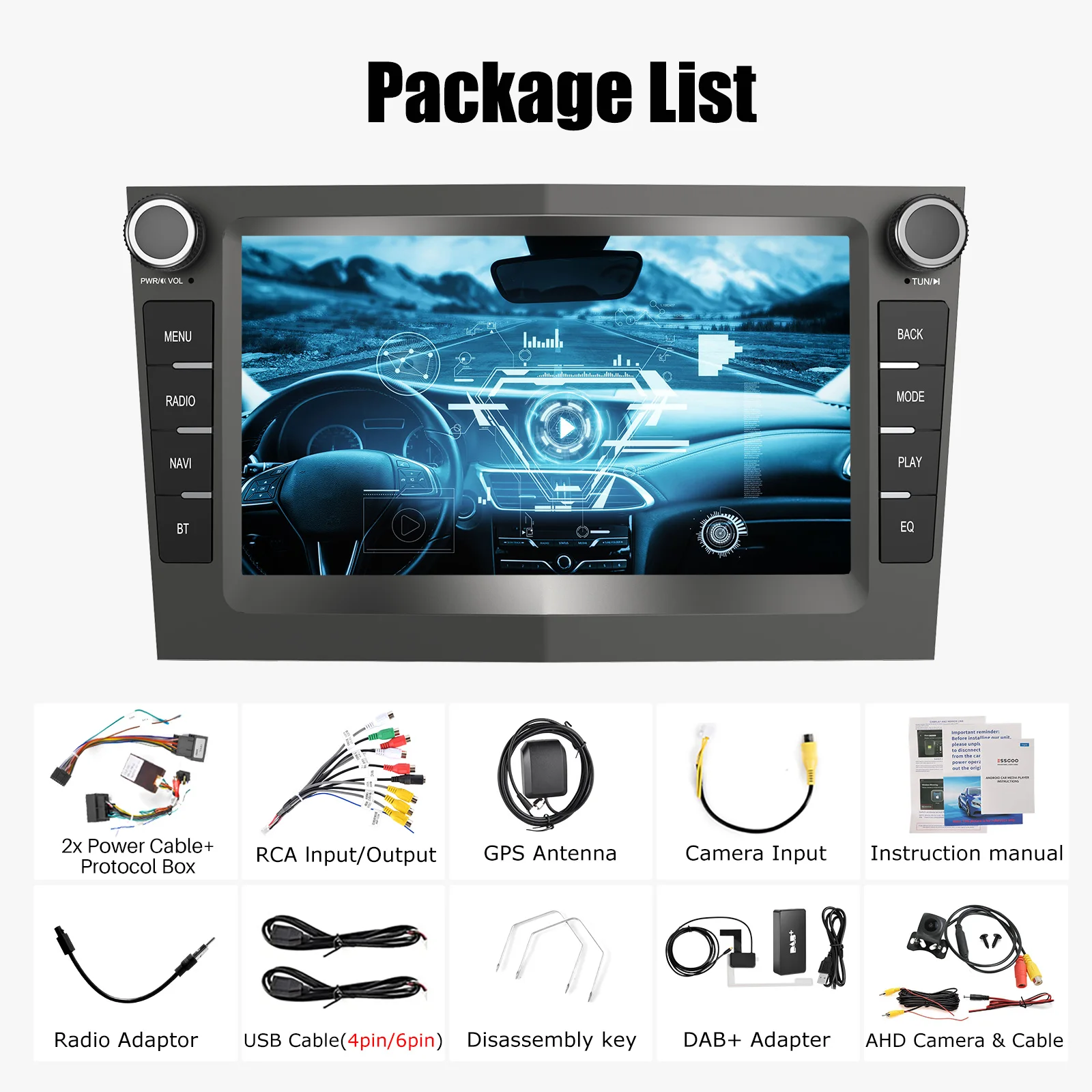 ESSGOO Android 14 4 + 64G draadloze CarPlay auto-autoradio Voor Opel Astra Vectra Vauxhall Antara Zafira Corsa C D Vivaro Meriva
