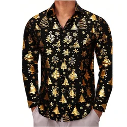 2024 High Quality Fashionable Men's Shirt Button Gold Shirt Casual Designer Christmas Long Sleeve Tops Men's Lapel Men's Tops