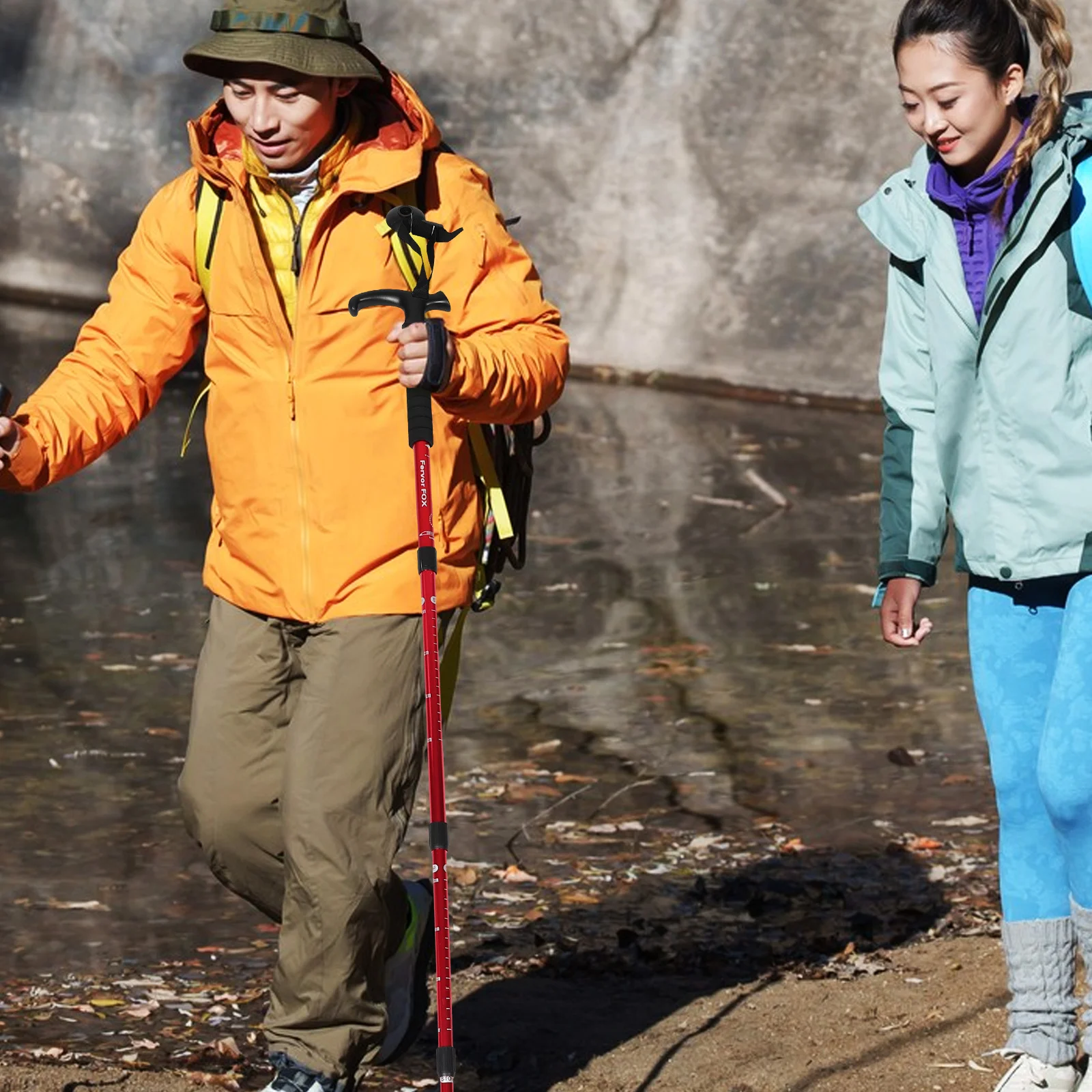 

Collapsible Hiking Walking Stick Lightweight Foldable Mountain Pole with Anti-Vibration Grip for Trekking Camping Backpacking