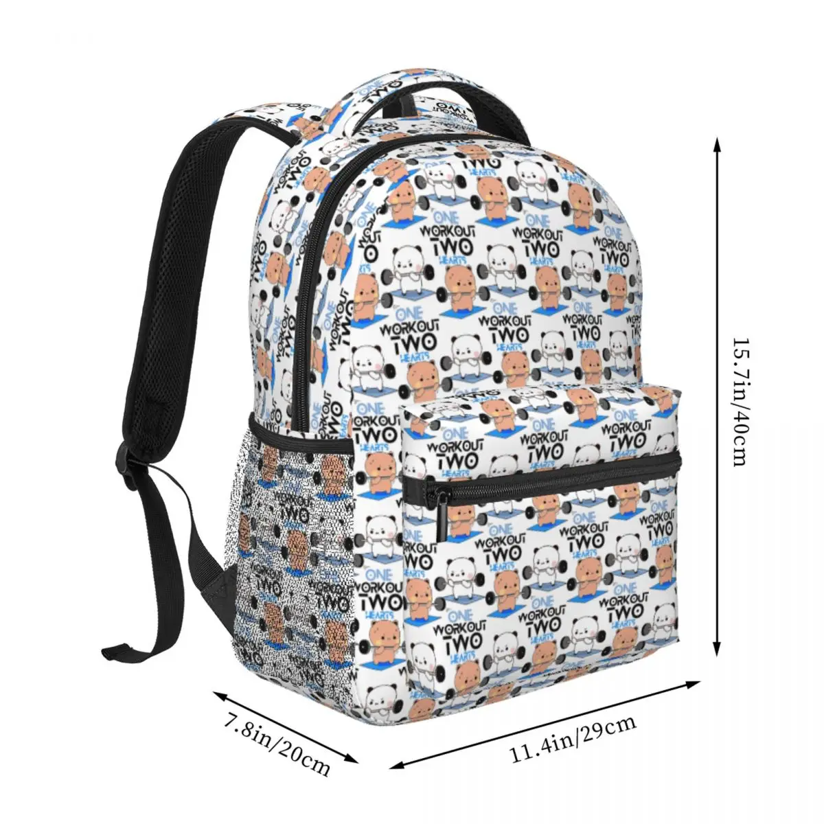 Two Hearts One Work Out Bubu Dudu Lifting Weights Backpack Student BookBag Children School Bag Laptop Shoulder Bags Men Women
