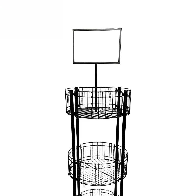 Metal four-sided rotating postcard display stand 3-layer powder-coated vertical signage stand, suitable for retail