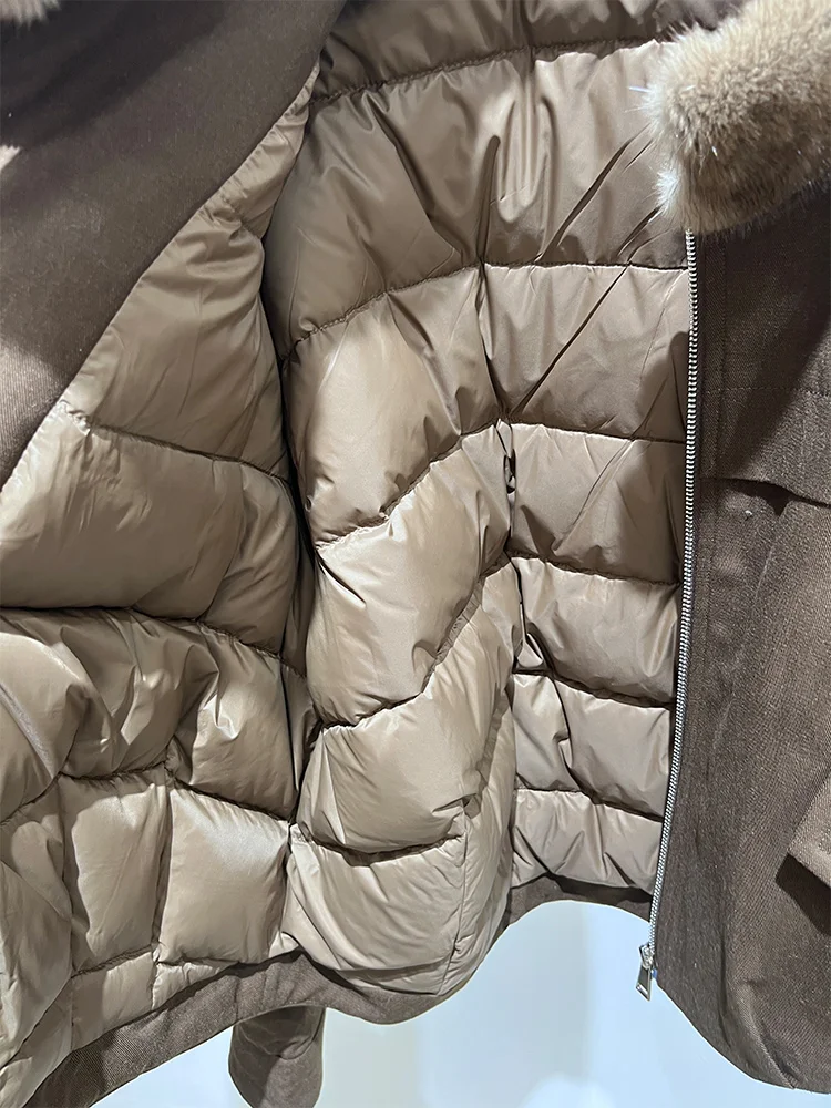 2025 New Fashion Women Winter Real Mink Fur Collar Natural Goose Down Jacket Puffer Jackets Thick Female Outwear Parka Coat