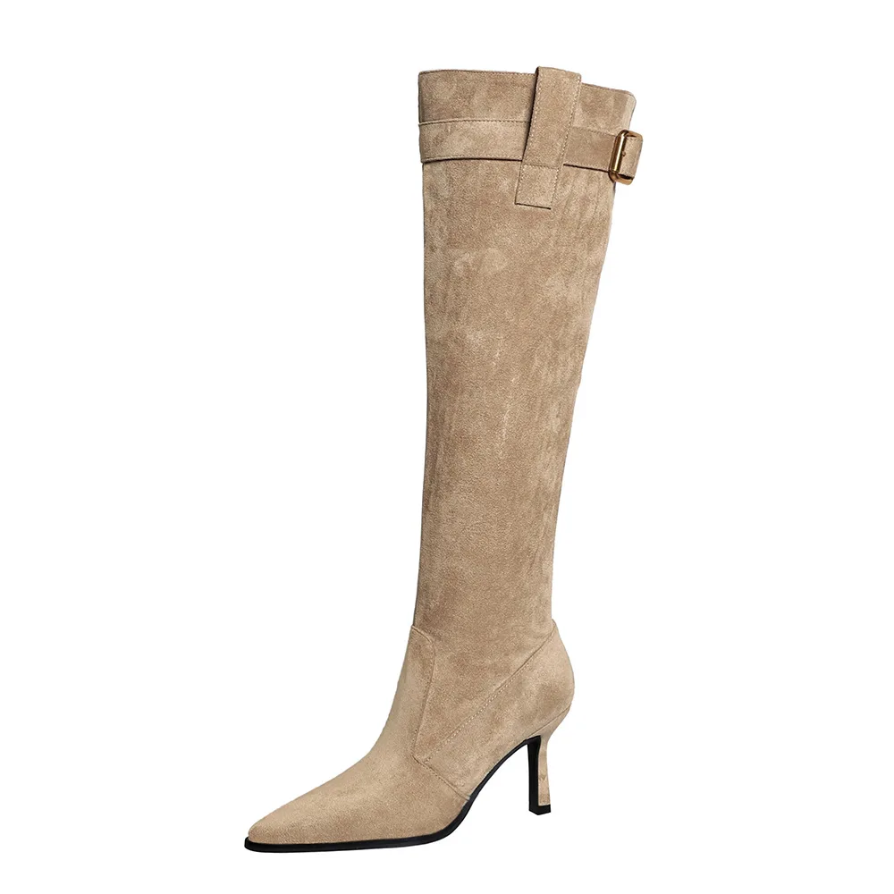 

Women's boots with pointed toes, thin heels, stacked boots, belt buckles, pleated high heels, and long boots in winter