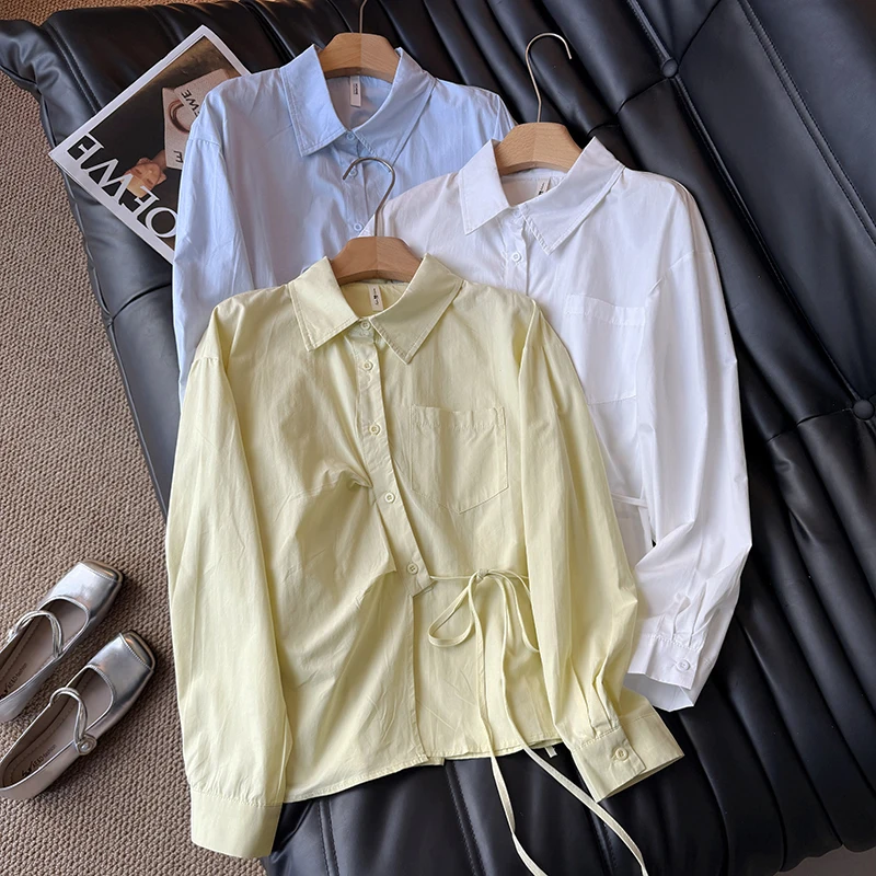 

Рекомендуемая модель Chao Level: Женская светло-желтая рубашка с поясом, весенняя, для повседневной носки, с эффектом высокого качества, верхняя одежда, топ