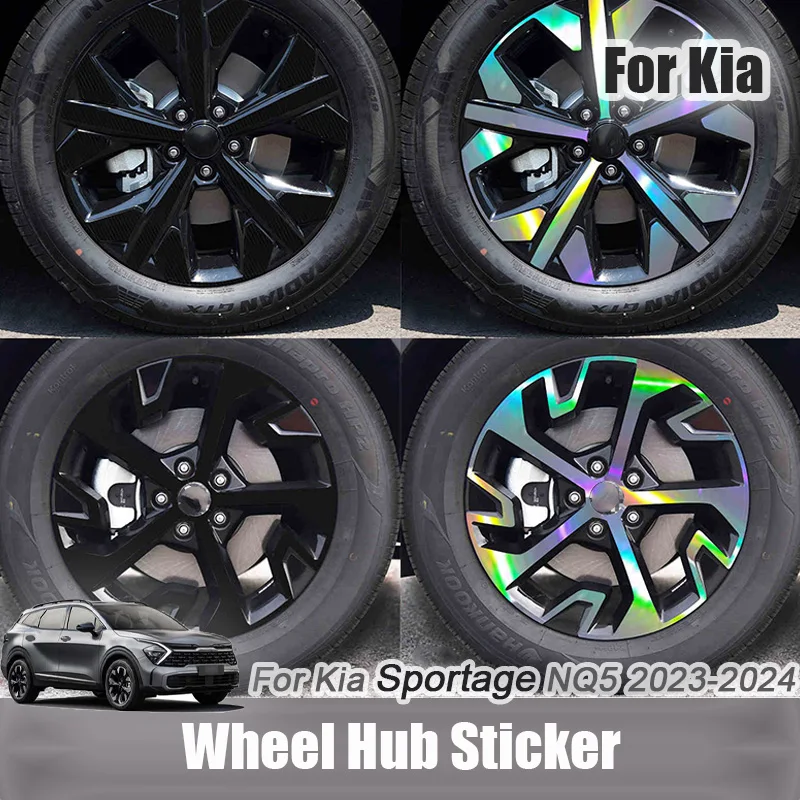 For Kia Sportage NQ5 2022 2023 2024 Iridescent Car Wheel Hub Stickers Self Adhesive Holographic Decals for Alloy Rims Waterproof
