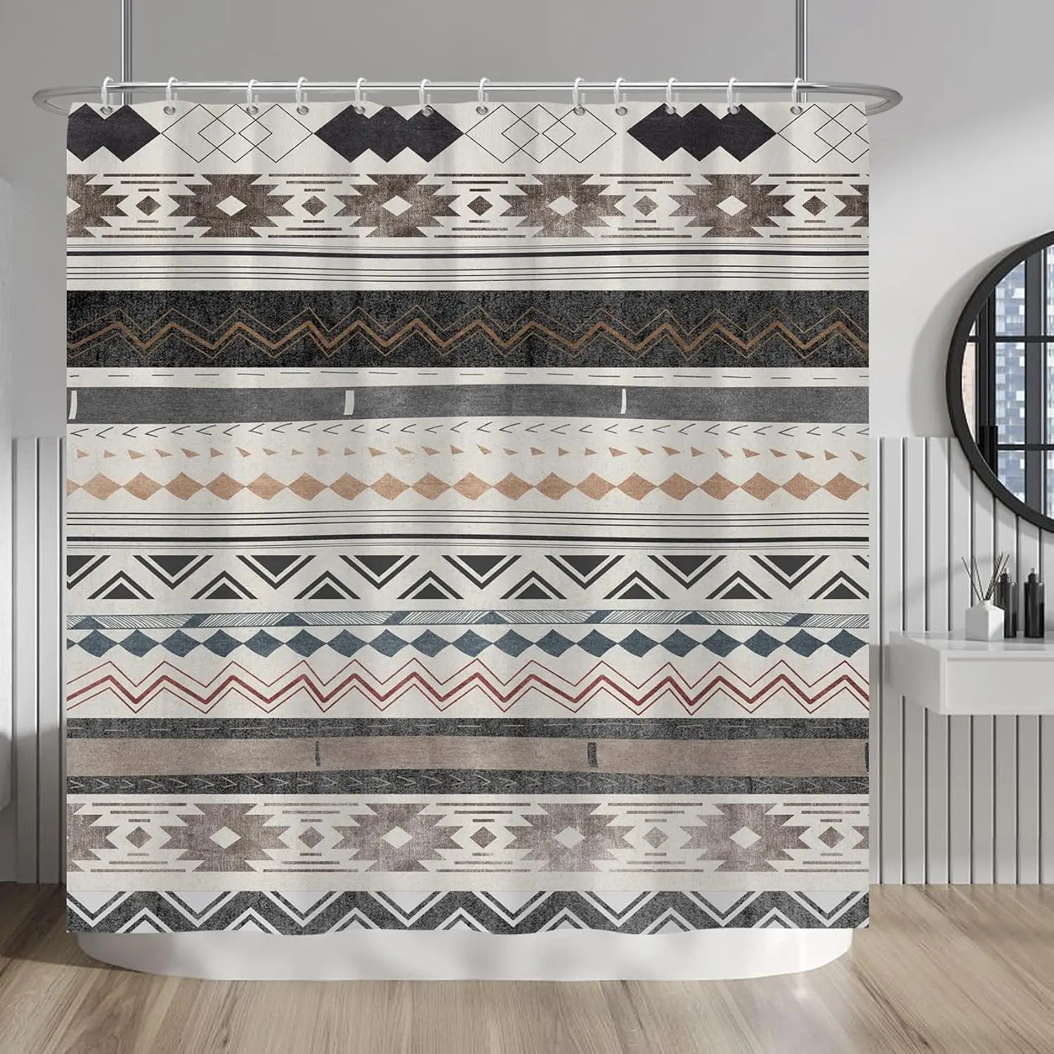 Boho Geometric Tribal Pattern Shower Curtain 72x72 Inches Waterproof Bathroom Decor Rustic Farmhouse Zigzag Shower Curtain Curta