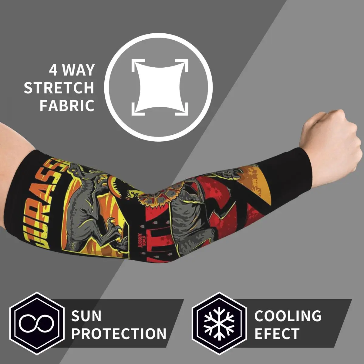 

Jurassic World Arm Sleeves Men Women Sun UV Protection Tattoo Cover Up Sports Cooling Cycling