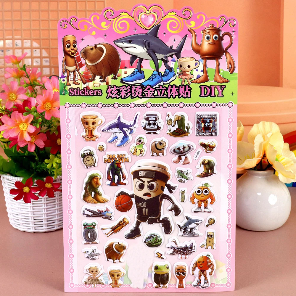 1/8pcs 더블 3D Tung Tung Sahur 버블 스티커 재미 있은 이탈리아 Brainrot 추상 동물 데칼 노트북 전화 장식 스티커