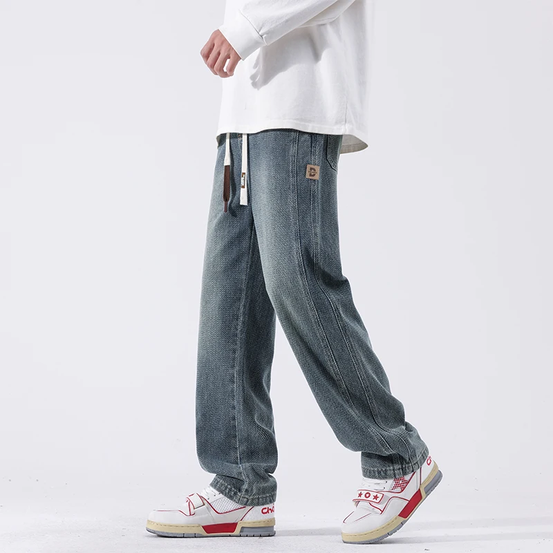 Autumn New Wide Leg Washing Jean Pants Men Trousers Neutral Solid Color Loose Casual Straight Outdoor Fashion Pants Big Size 4XL