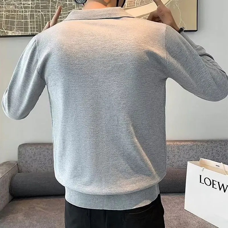 Basic Polo-Neck Button Sweaters Spring Autumn Winter New Solid Color Men's Clothing Casual Fashion Long Sleeve Knitted Pullovers