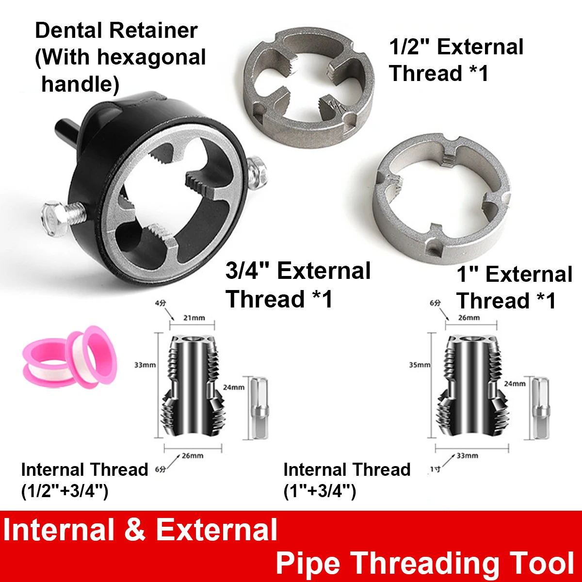 8 PCS PVC Pipe Threader Plumbing Tool KitInternal External Thread Maker, Pipe Threader Kit with 1/2