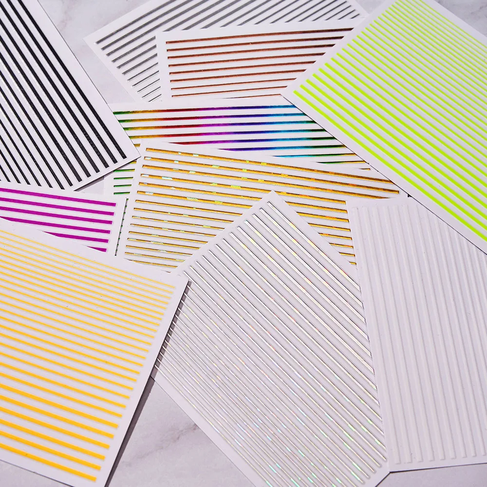 12sheets/lot Lines Stripe Sticker Decal 12Colors Straight Line Nails Art Decoration 3D Self Adhesive For Nails Sticker Decal J8#