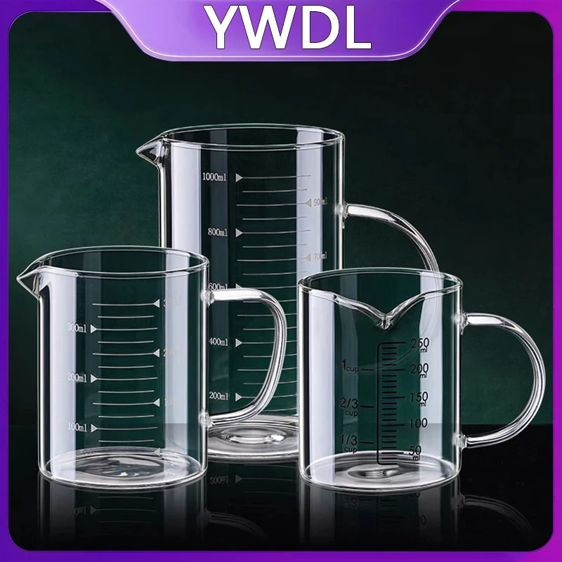 1/2pcs Glass Measuring Cup With Handle Heat-resistant Laboratory Beaker Kitchen Milk Coffe Measuring Mug 250/350/500/1000ml