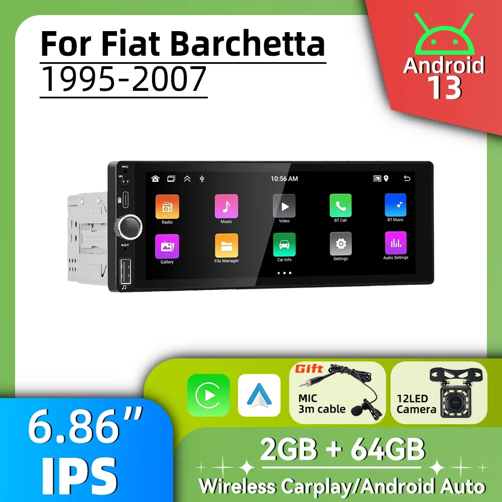 

Стерео экран 6,86 дюйма для Fiat Barchetta 1995-2007 Carplay Android Auto Android автомобильный мультимедийный 1Din радио головное устройство GPS-навигация