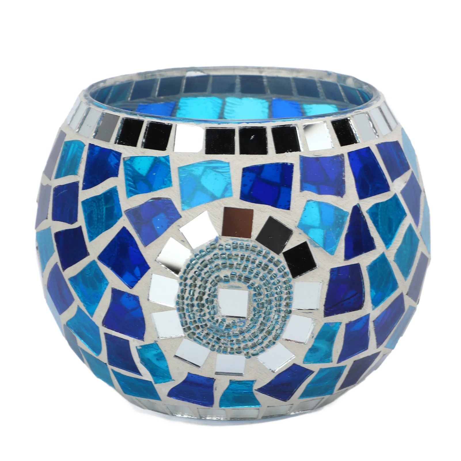 

Tealight Candle Holder European Blue Ocean Theme Blue Green Reflected Light Mosaic Glass Candle Stand For Home Party Decoration