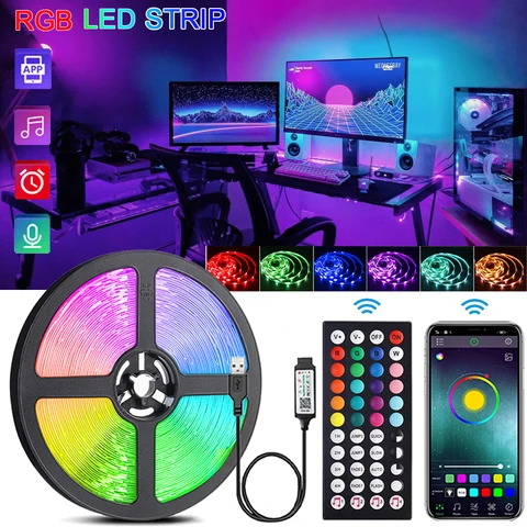 RGB LED Strip Lights Music Sync USB 5V Remote Control Led Ribbon Flexible Lamp For Room Party TV Desk Bedroom Decoration